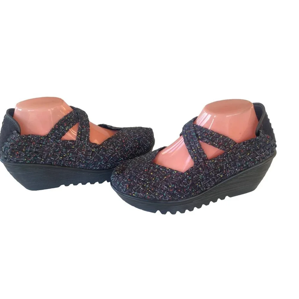 BERNIE MEV Women's 41 Cleopatra Pops Fabric Wedge Shoes US 11 Black - Picture 1 of 11